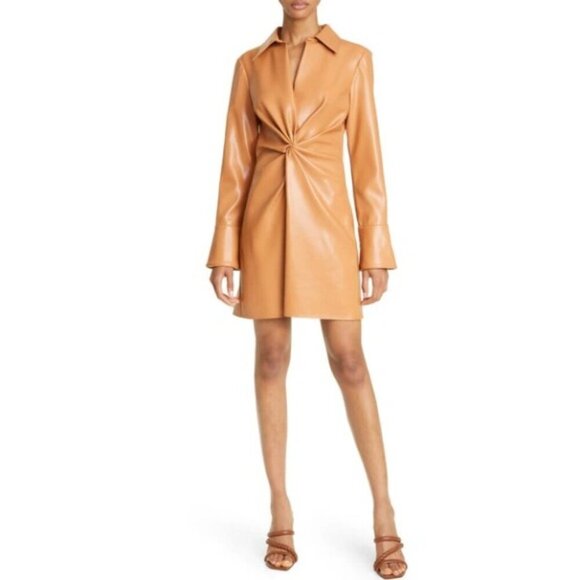 CINQ À SEPT 'McKenna' Knot-Front Vegan Leather Mini-Dress, Coconut - Picture 1 of 3